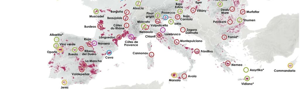 Mapa d'Europa amb Denominacions d'Origen